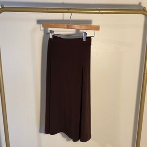 Elegant Flowy Brown Nylon Midi Skirt